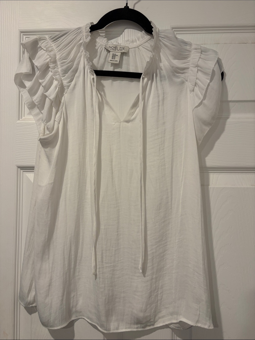 Rachel Zoe White Ruffle Tie-Neck Blouse